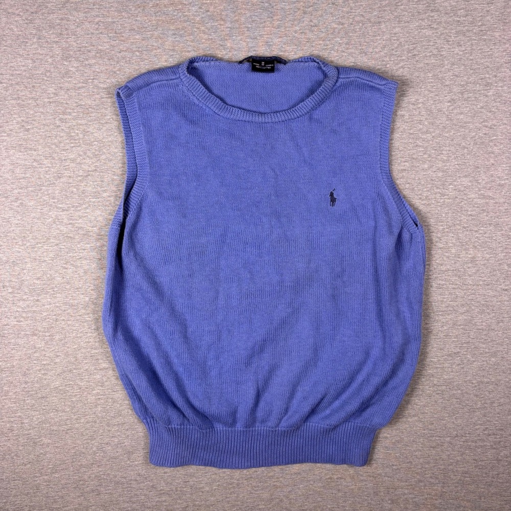 Ralph Lauren Sport Sweater Vest Womens M Blue Cotton Crew Neck Pony Logo Preppy